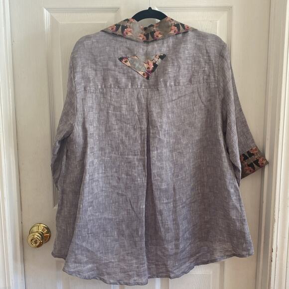 Jeanne O’Neill Original women’s size M linen 3/4 sleeve artsy top - Picture 5 of 5